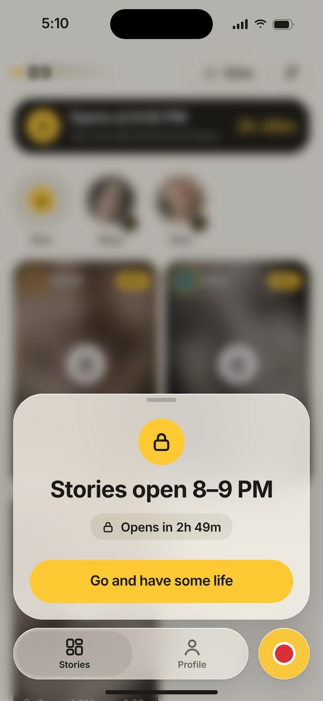 89 before 8 PM: Stories are locked, with the "Go and have some life" sheet
